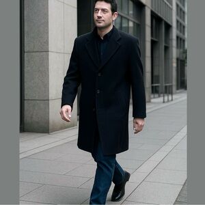 80s HARDWICK CLOTHING BLACK COAT WOOL & CASHMERE BLEND LUXURY MINIMALIST SZ 44